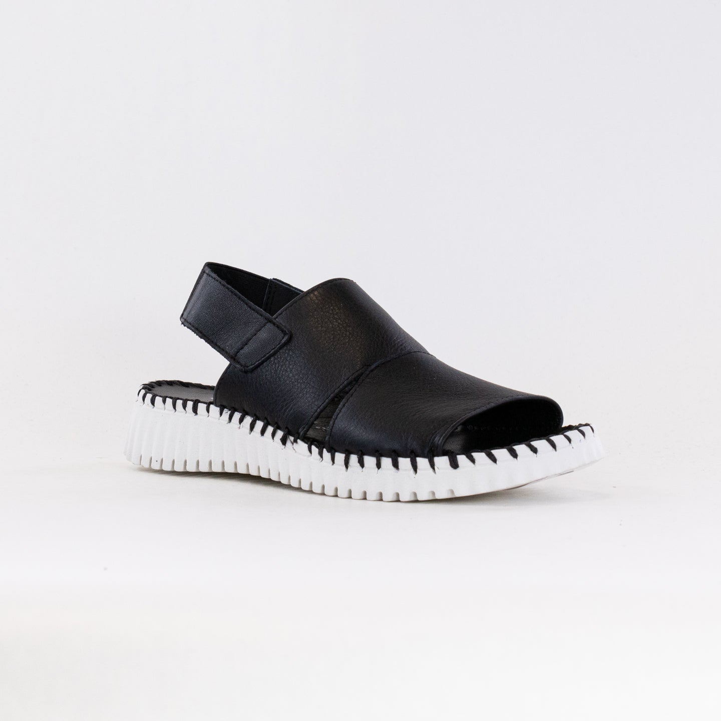 Women's Black Leather Eric Michael Sola Minimalist Sandals