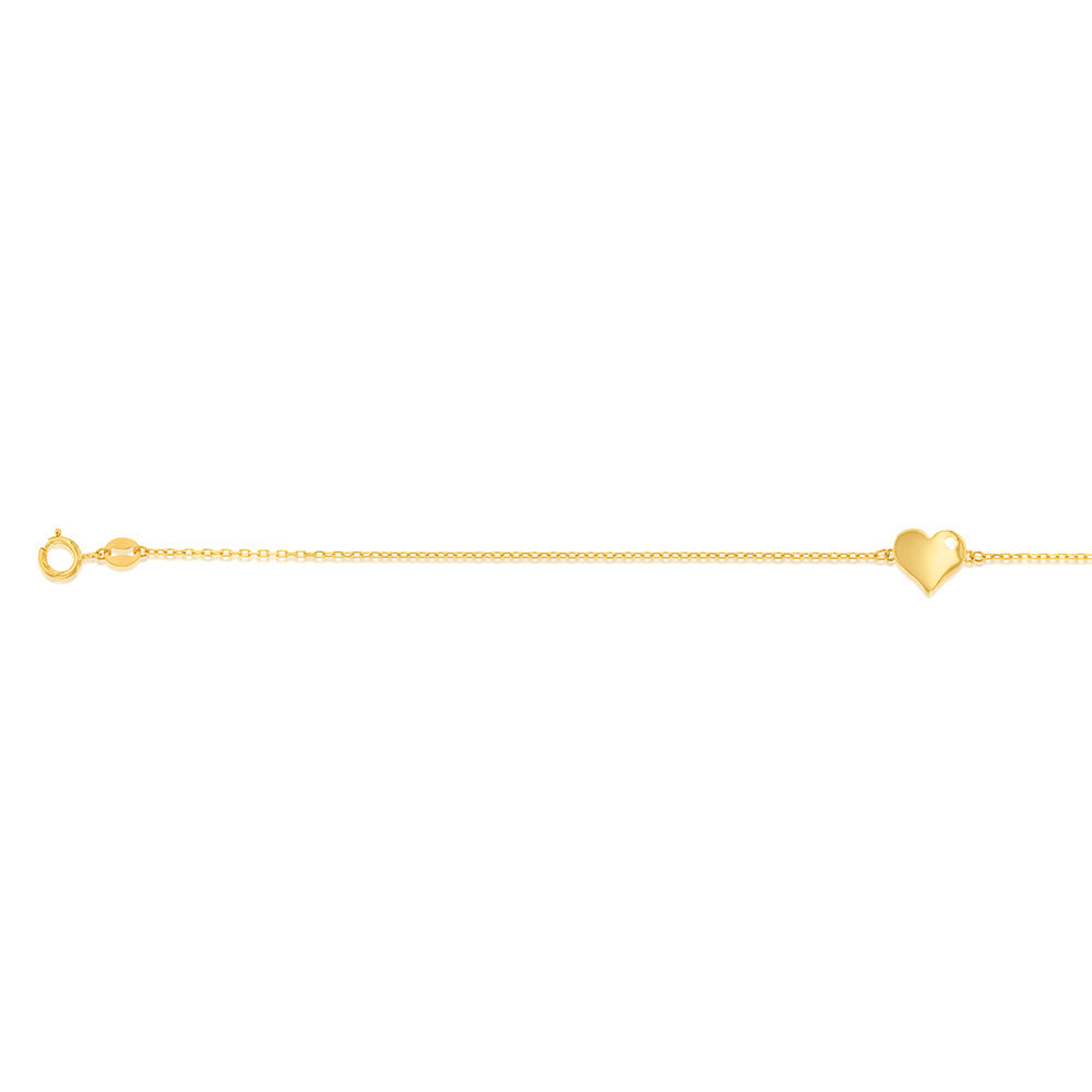 19.1cm 9 Carat Yellow Gold Bracelet with Cubic Zirconia-Embellished Heart Pendant