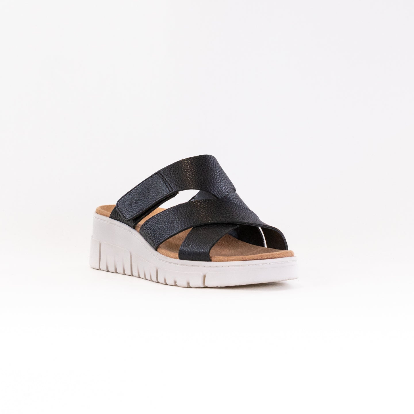 Women's Vionic Uptown Sunset Black Leather Wedge Sandals for Everyday Resort Style