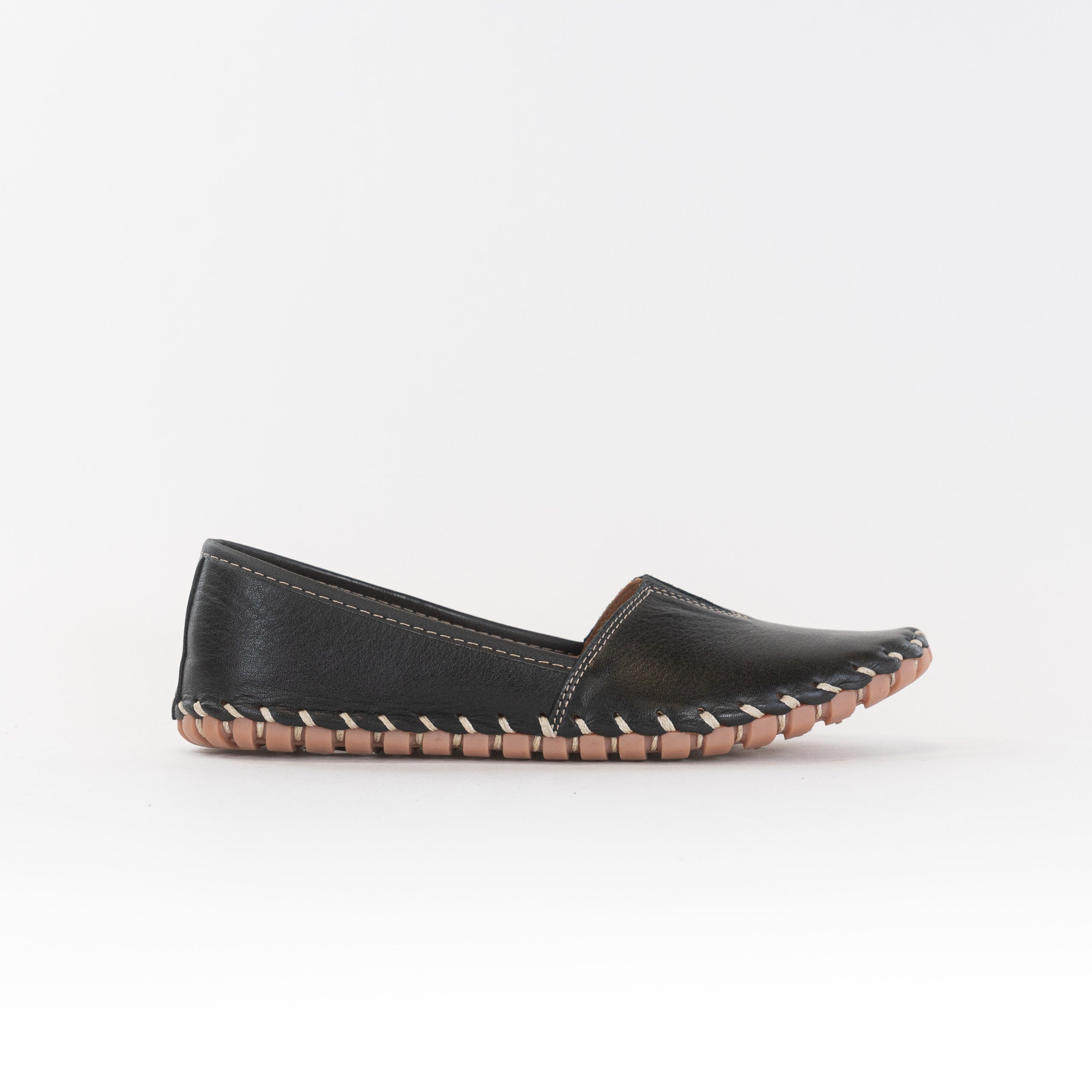 Spring Step Women's Premium Leather Slip-on Flat Shoes - Kathaleta in Black Color