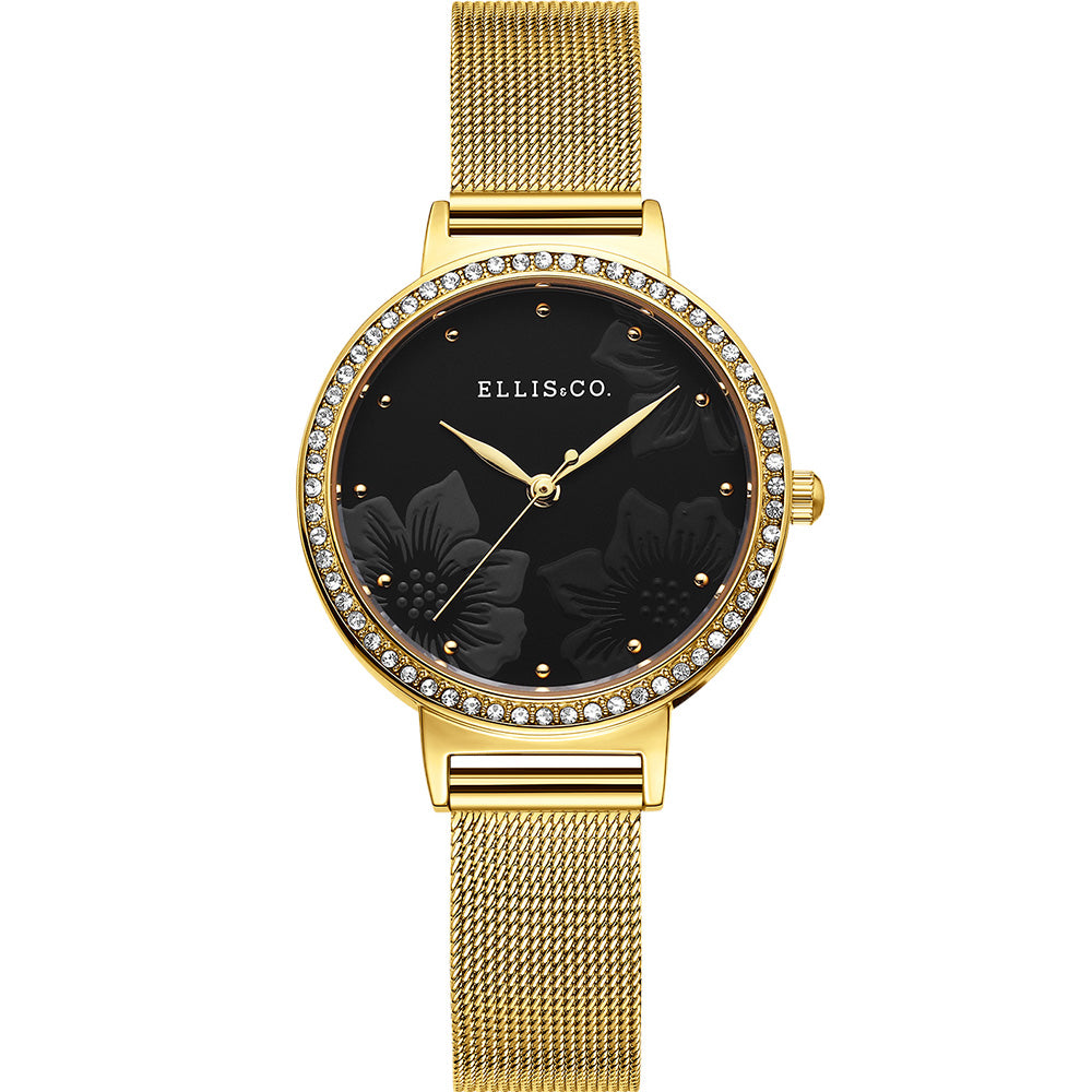 Ellis & Co Safiya Gold Plated Stainless-Steel Mesh Strap Wristwatch