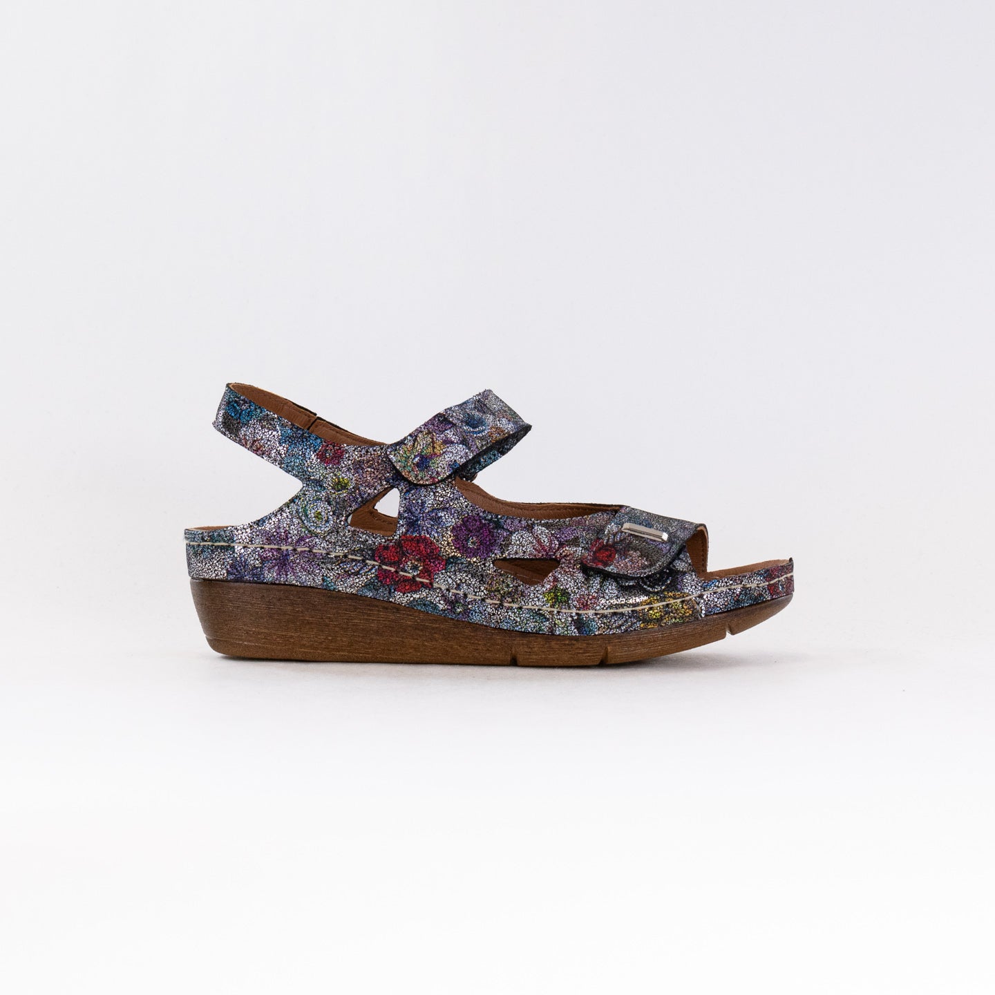 V Italia Women's 619-F94 Floral Multicolored Wedge Sandals
