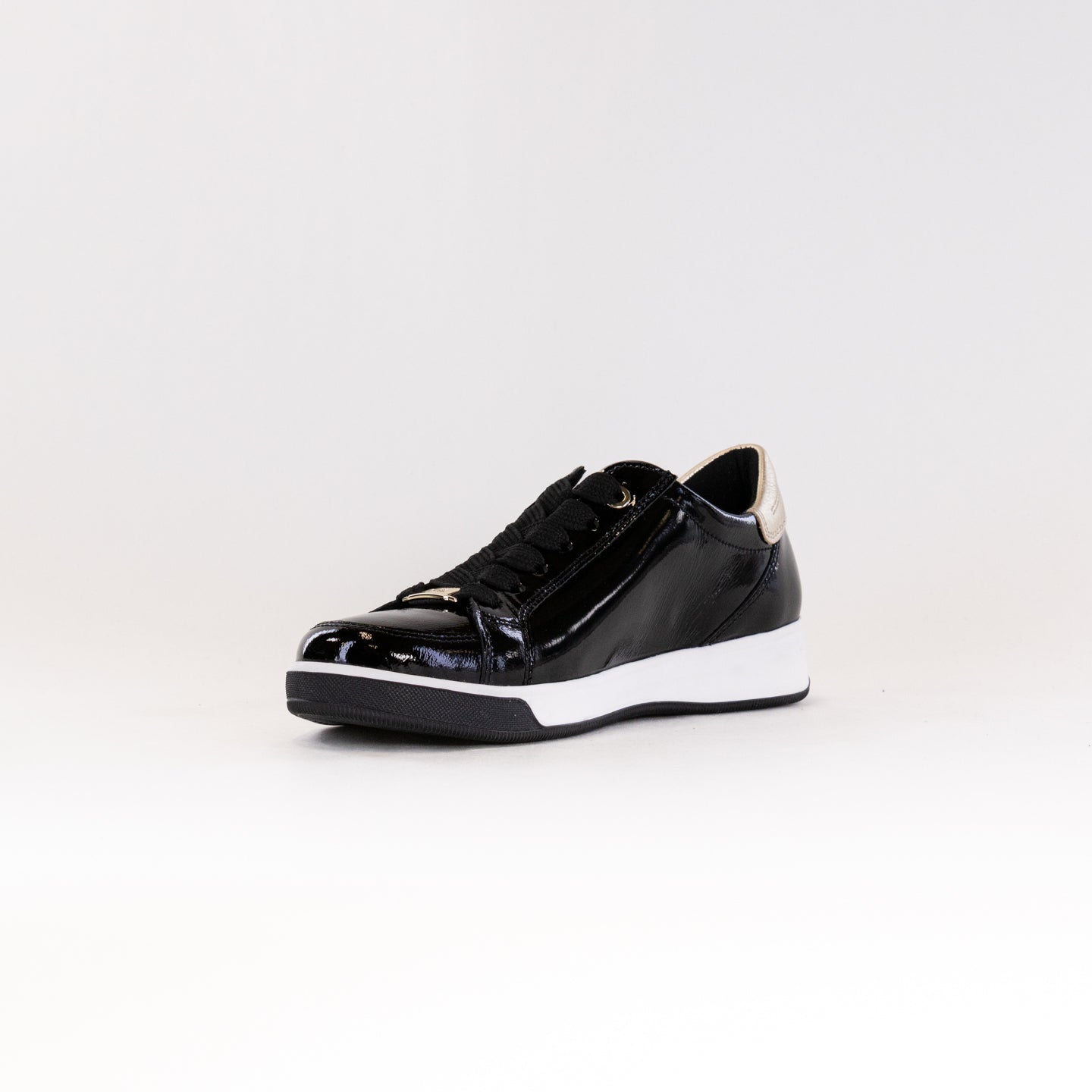 Women's Ara Rei Low Double Zip Patent Leather Sneakers in Classic Black Color