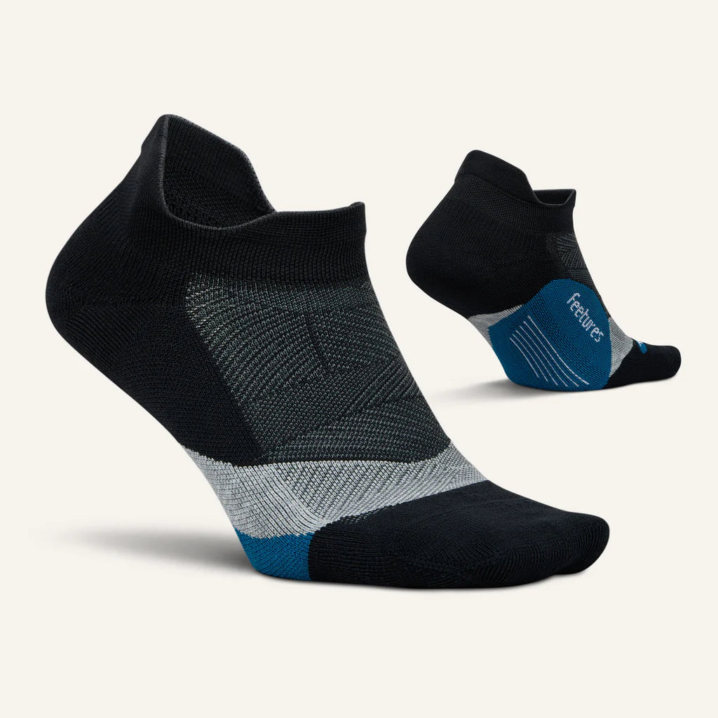 Feetures Men's and Women's Elite Light Cushion No Show Tab Socks in Black Sea Color