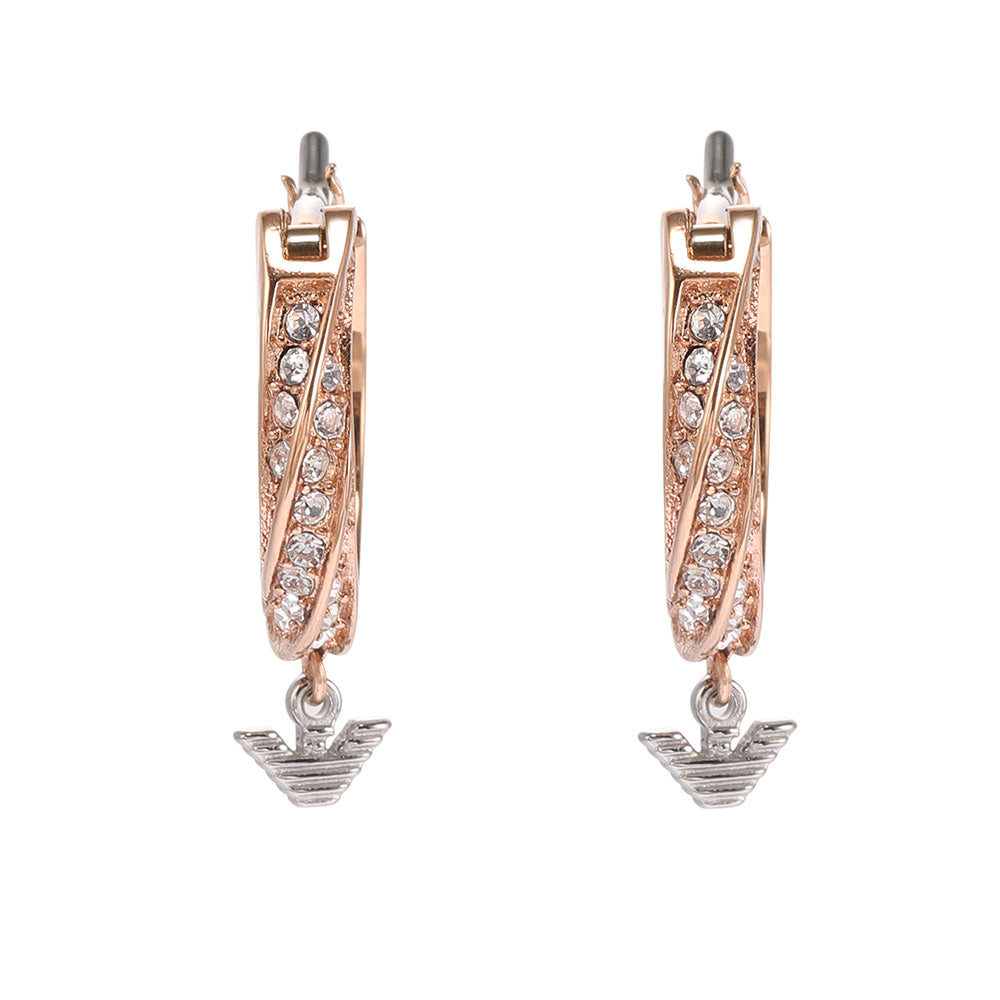 Emporio Armani Rose Gold - Coated Stainless Steel Sentimental Logo Circular Hoop Earrings for Women
