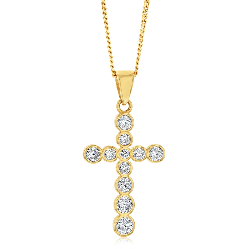 9ct Yellow Gold Cross Pendant Embellished with Cubic Zirconia