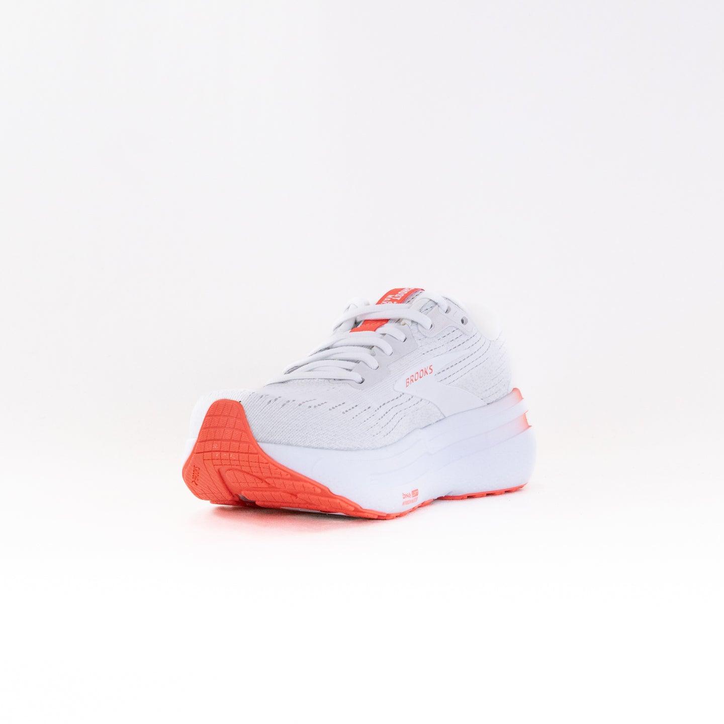 Women's Brooks Ghost Max 2 Road-Running Shoes in White and Bright Coral Color