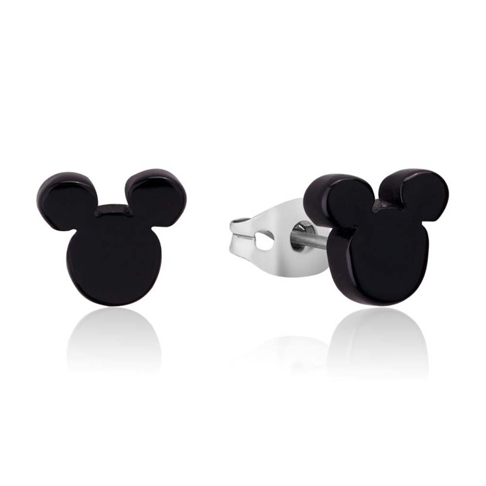 Disney 9mm Stainless Steel Black Mickey Mouse Stud Earrings - Durable & Stylish