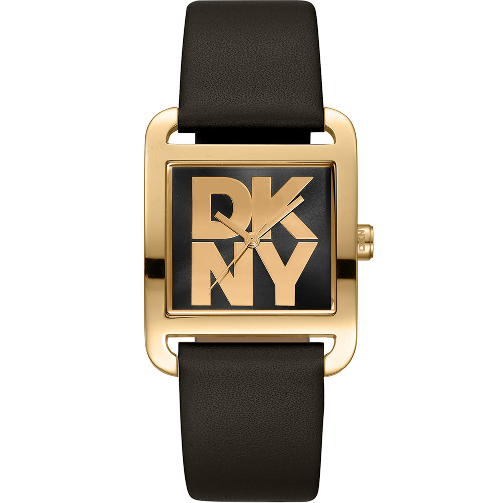 DKNY City Maxi Gold Square Case Leather Strap Watch DK1L001L0025
