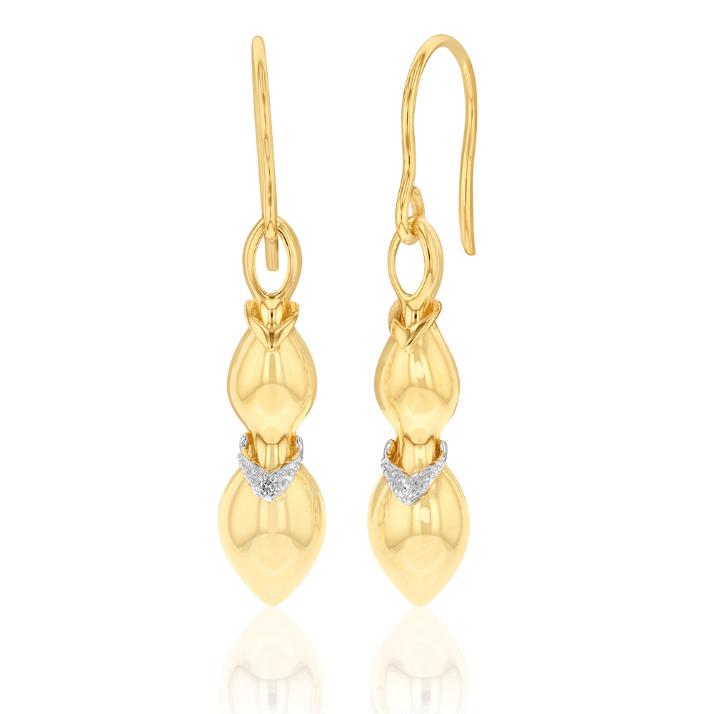 Exquisite 9 Carat Yellow Gold Drop Diamond Earrings for Formal Occasions