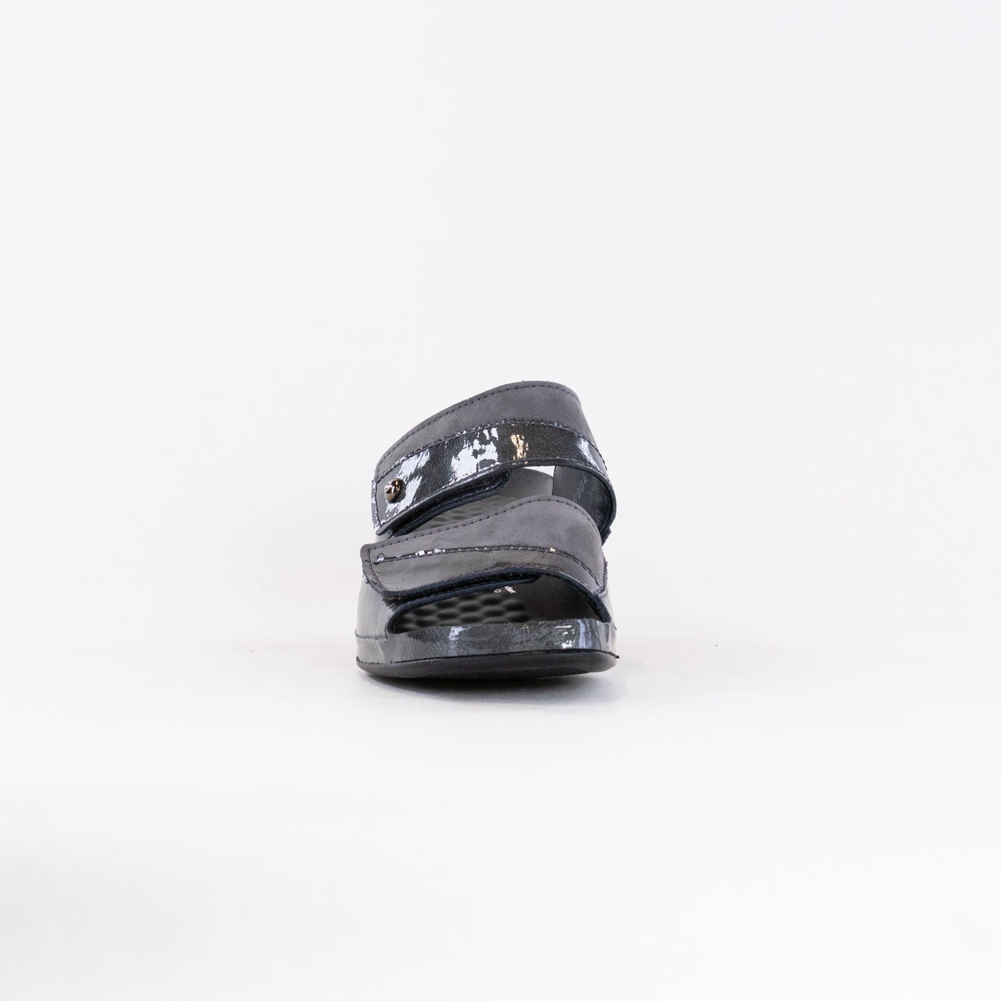 Vital Joy Women's Mule Sandals in Apache Grey Nubuck and Patent Leather Style