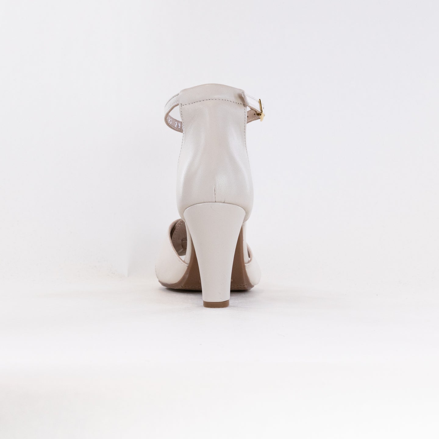 Eric Michael Cordero Women's Bone-Colored Leather Ankle Strap Open-Toe Pumps for Formal Events