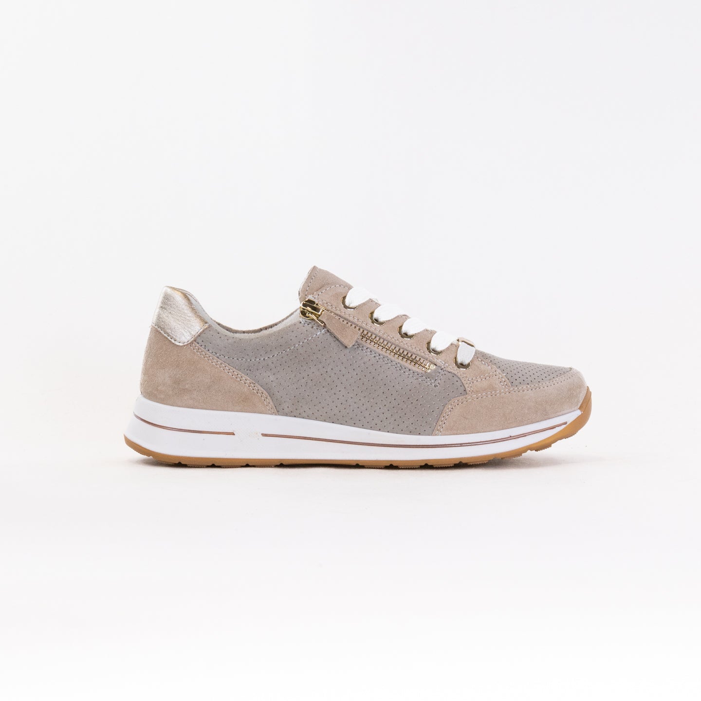 ARA Oleanna Women's Sand-colored Side Zip Lace Comfortable Sneakers