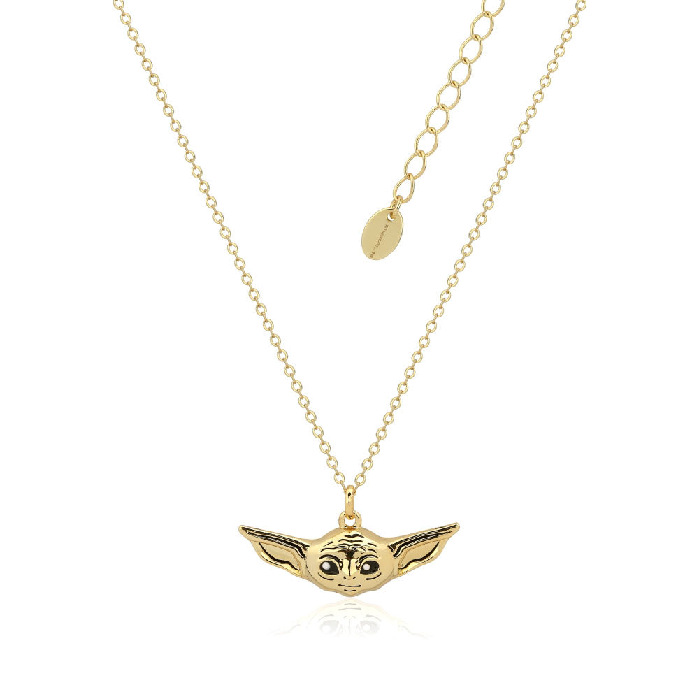 Disney Star Wars Gold - Coated The Mandalorian Baby Yoda Pendant with a 45 + 7cm Chain, an Exquisite Jewelry Piece