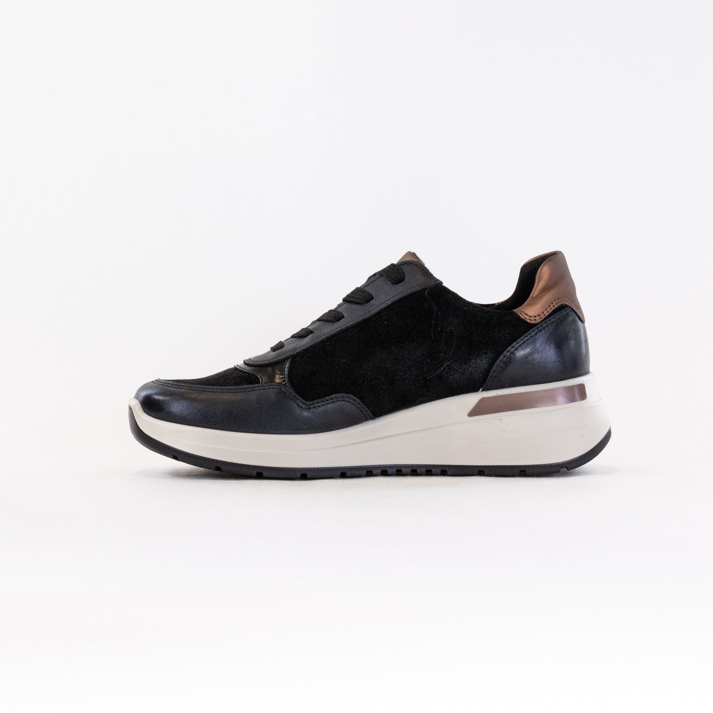 ARA Women's Garda Black Leather Wedge Shoes