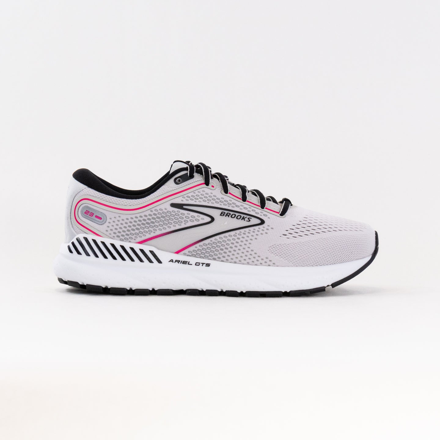 Women's Grey, Black and Pink Colored Brooks Ariel GTS 23 Protective Running Shoes
