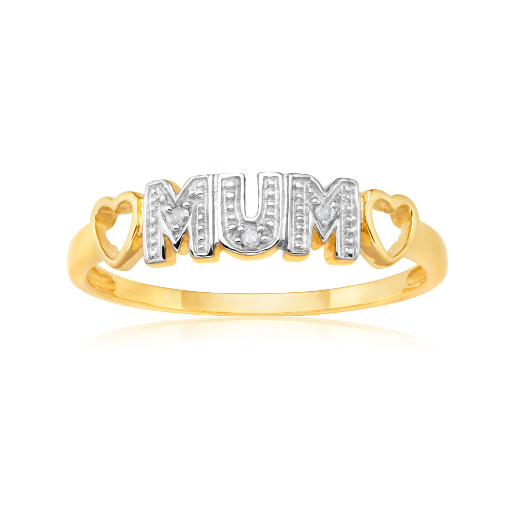 Exquisite 9ct Yellow Gold Ring Set Embellished With Stunning Brilliant Cut Diamonds - Ideal Jewelry for Mum