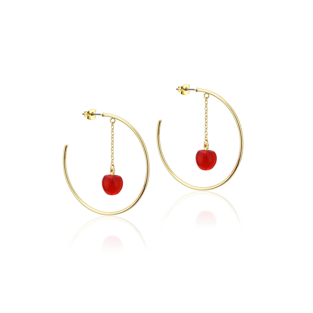 Disney Gold-Plated Stainless Steel Hoop Earrings with Evil Queen Poison Apple Pendant