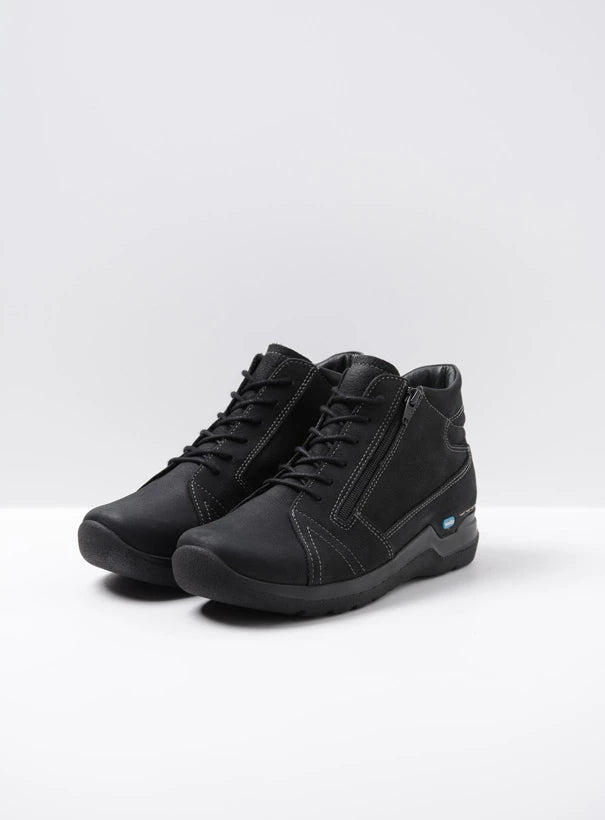 Wolky Women's Black Nubuck Leather Ankle-High Lace-up Shoes - Why Model