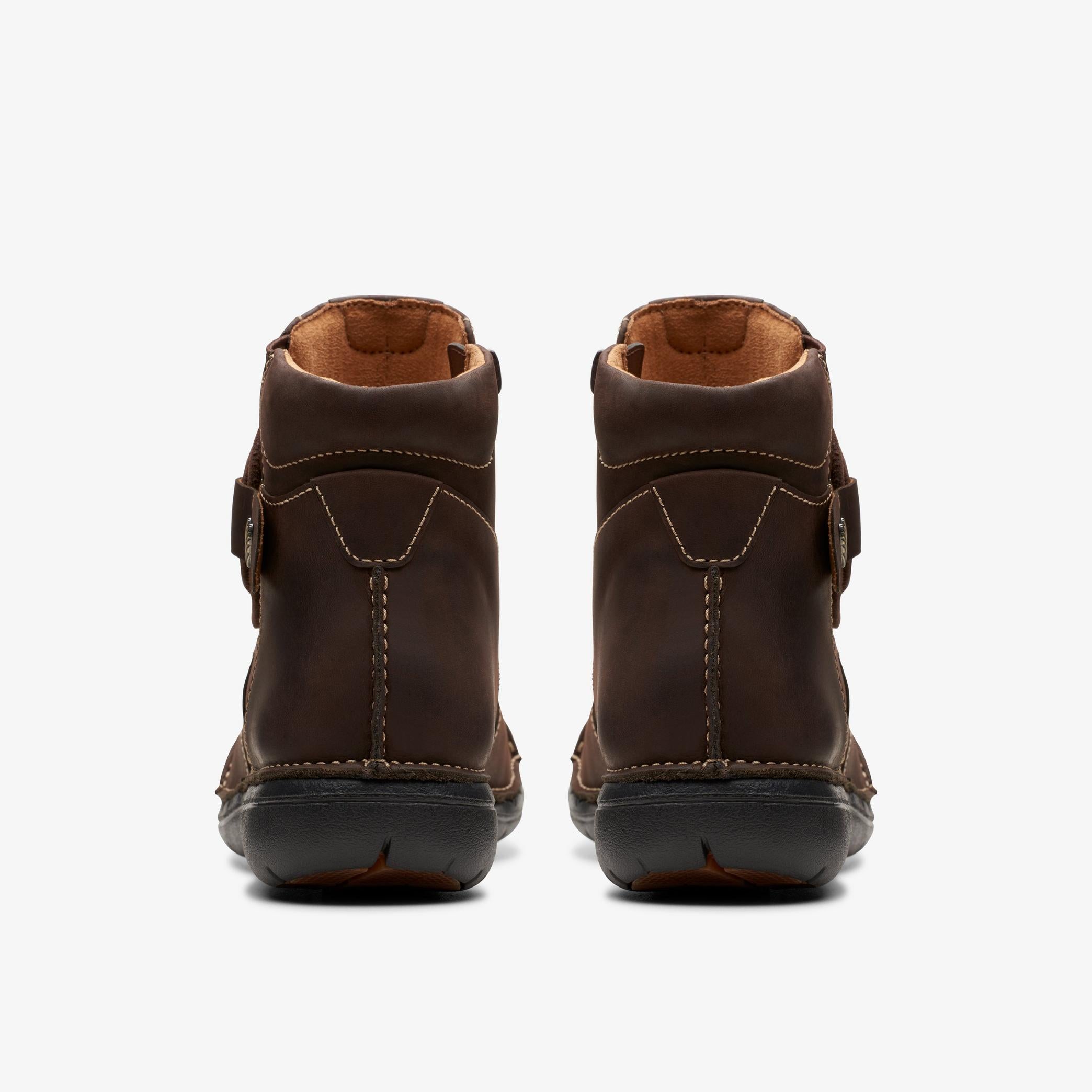 Women's Dark Brown Leather Clark's Un Loop Up Slip-on Boots