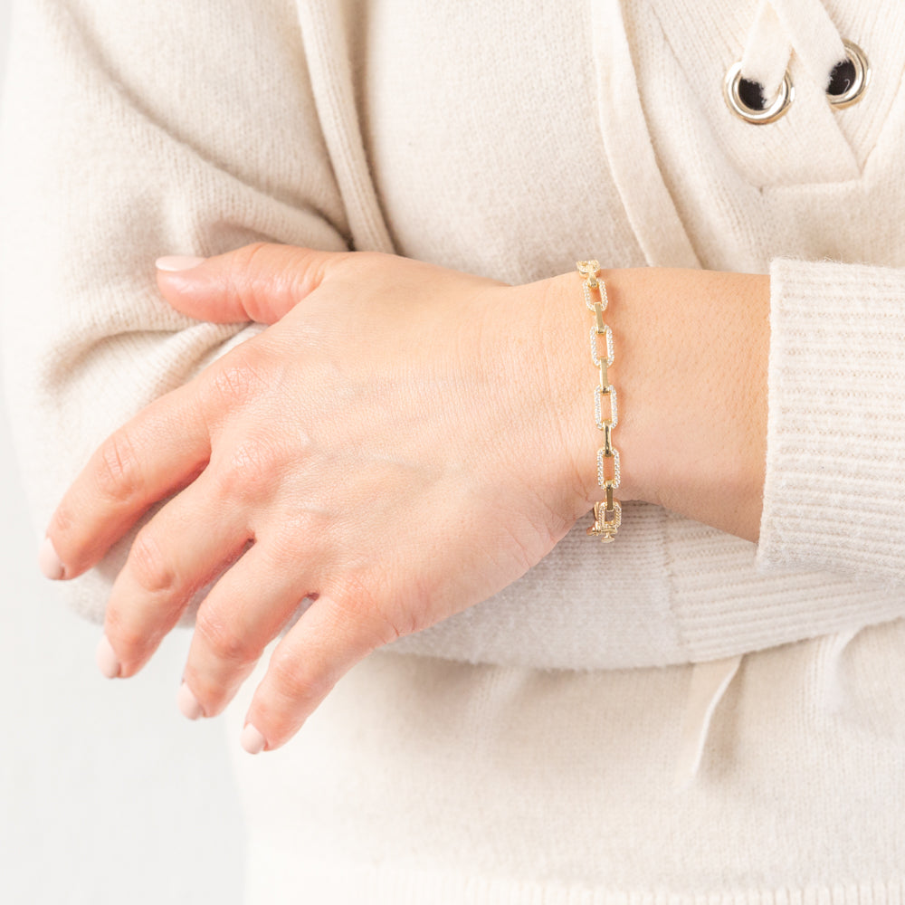 Stunning 9ct Yellow Gold Cubic Zirconia Hinged Bangle on Links