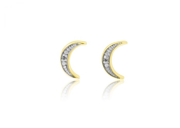 9ct Yellow Gold Brilliant Cut Diamond Moon Stud Earrings for Cosmic Lovers