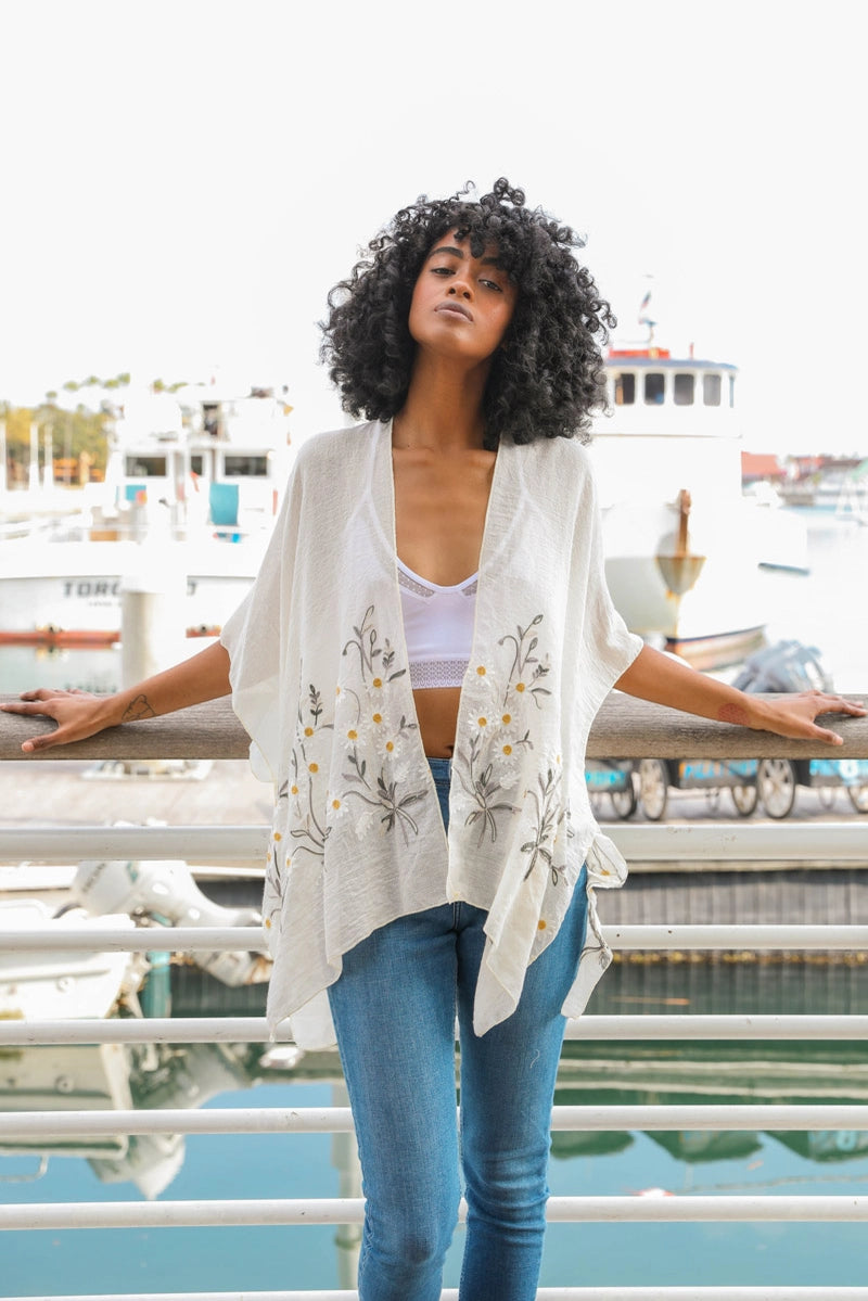Leto Spring Daisy Embroidered Cozy Polyester-Cotton Kimono for Sizes 0 - 18