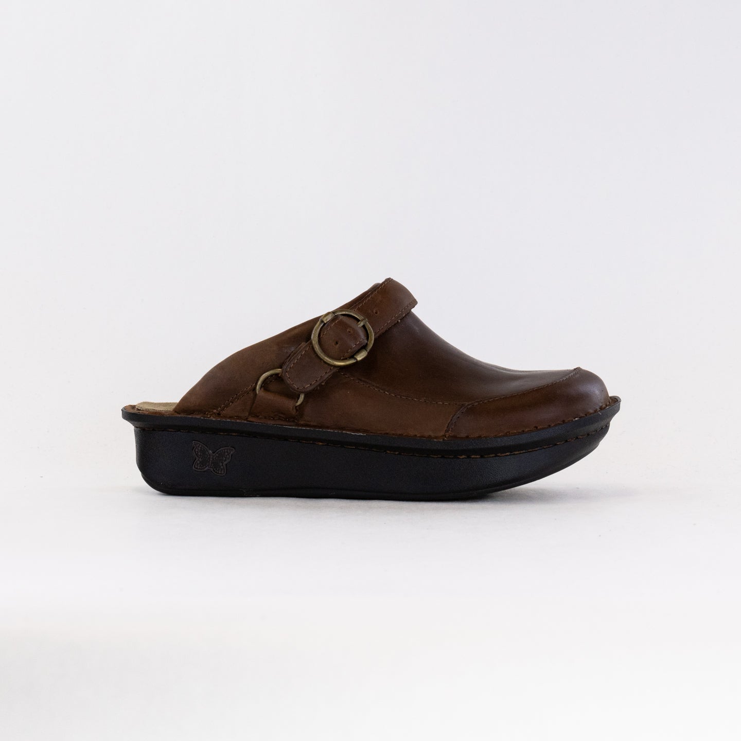 Women's Alegria Seville Leather Clogs in Oiled Brown Color