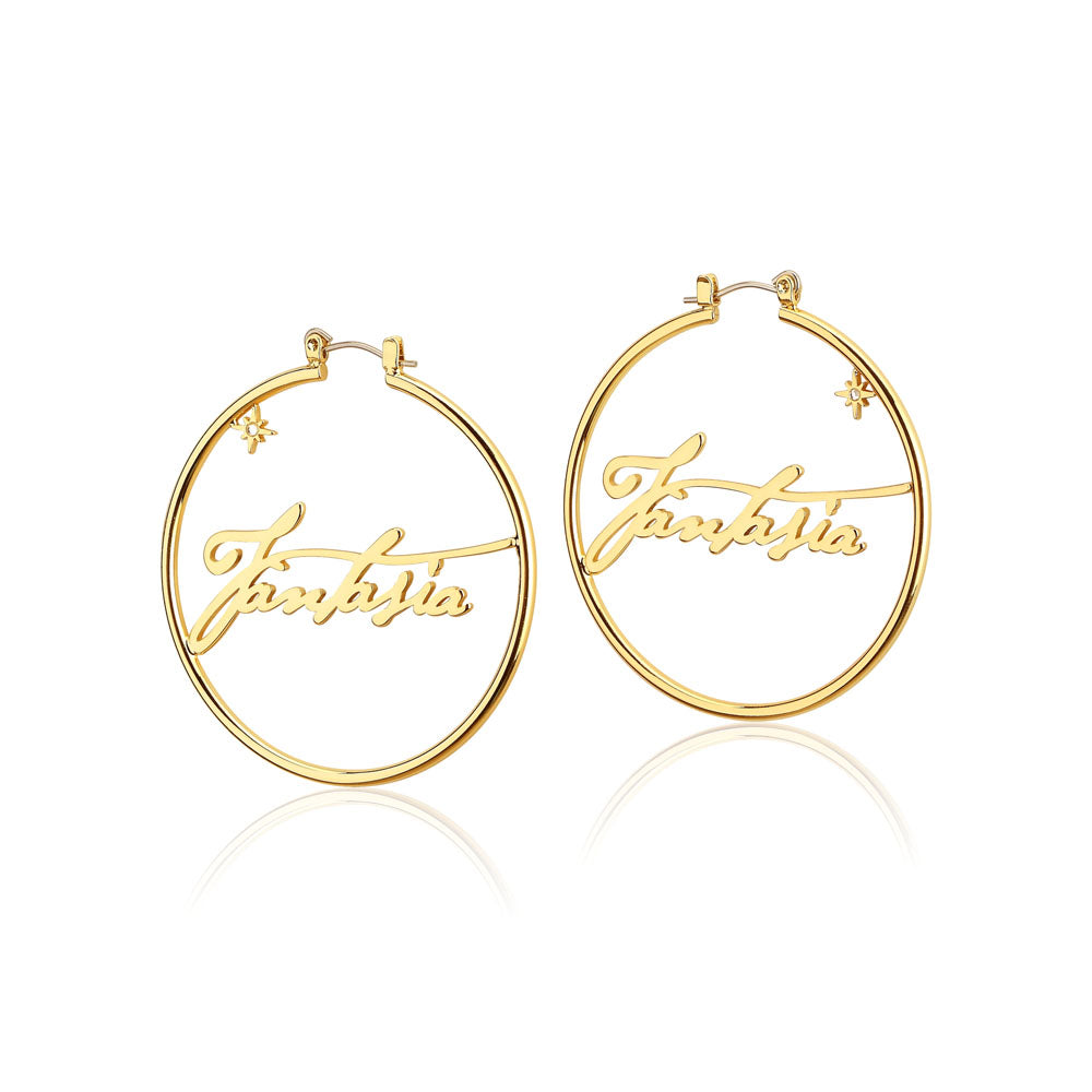 Disney Fantasia Style Gold Plated 50mm Large Hoop Earrings for Fashionable Women
