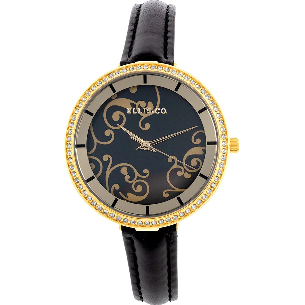 Ellis & Co Women's Stylish Dahlia Leather Strap Gold Watch