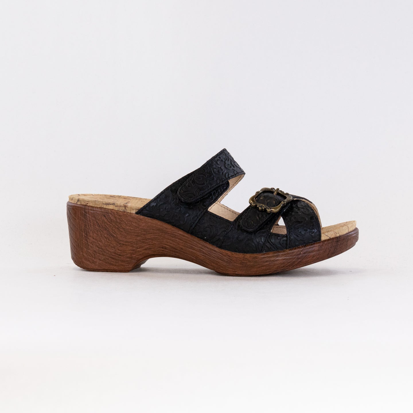Women's Alegria Sierra Slip - Resistant Lightweight Wood - Look Wedge Leather Sandal with Go For Broke Design
