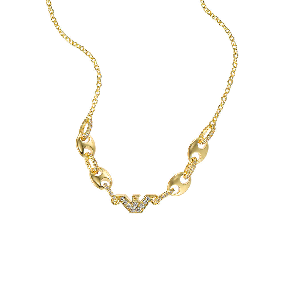 Emporio Armani Gold - Coated Brass Sentimental Cubic Zirconia Pendant Necklace with Chain