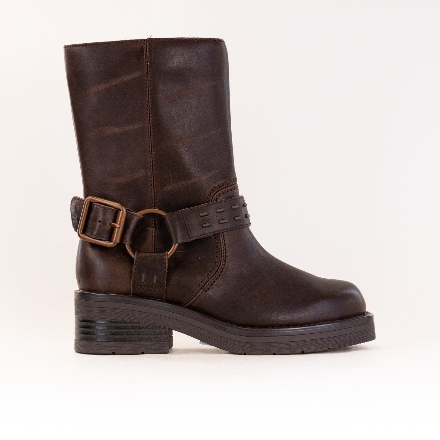 Clarks Women's Stylish Rebelle Up Walnut Leather Biker Boots