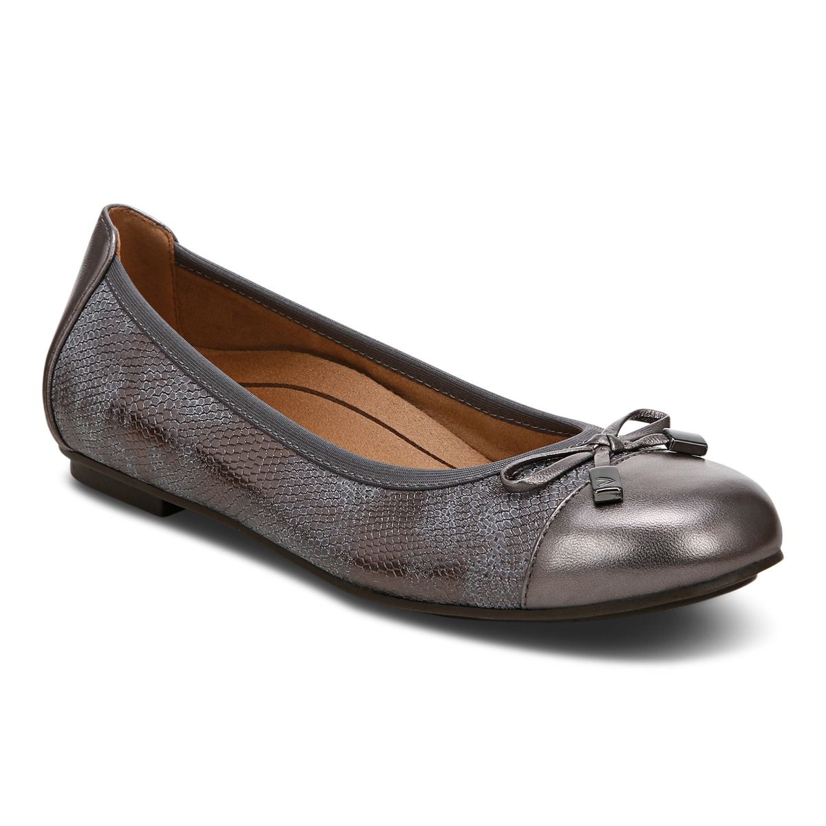 Women's Vionic Minna Pewter Metallic Ballet Flats with Comfort and Support