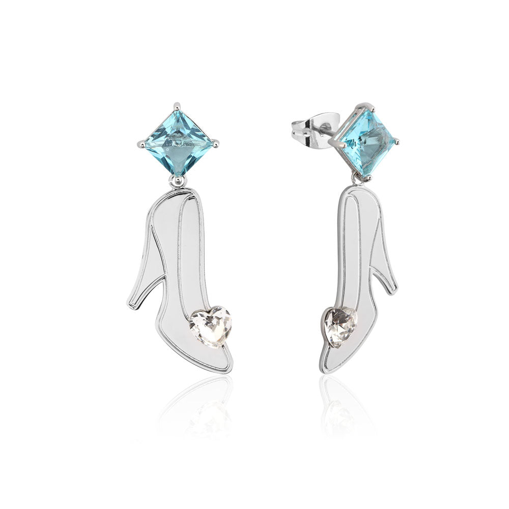 Disney Princess Cinderella Sky-Blue Crystal Slipper Gold-Plated Drop Earrings
