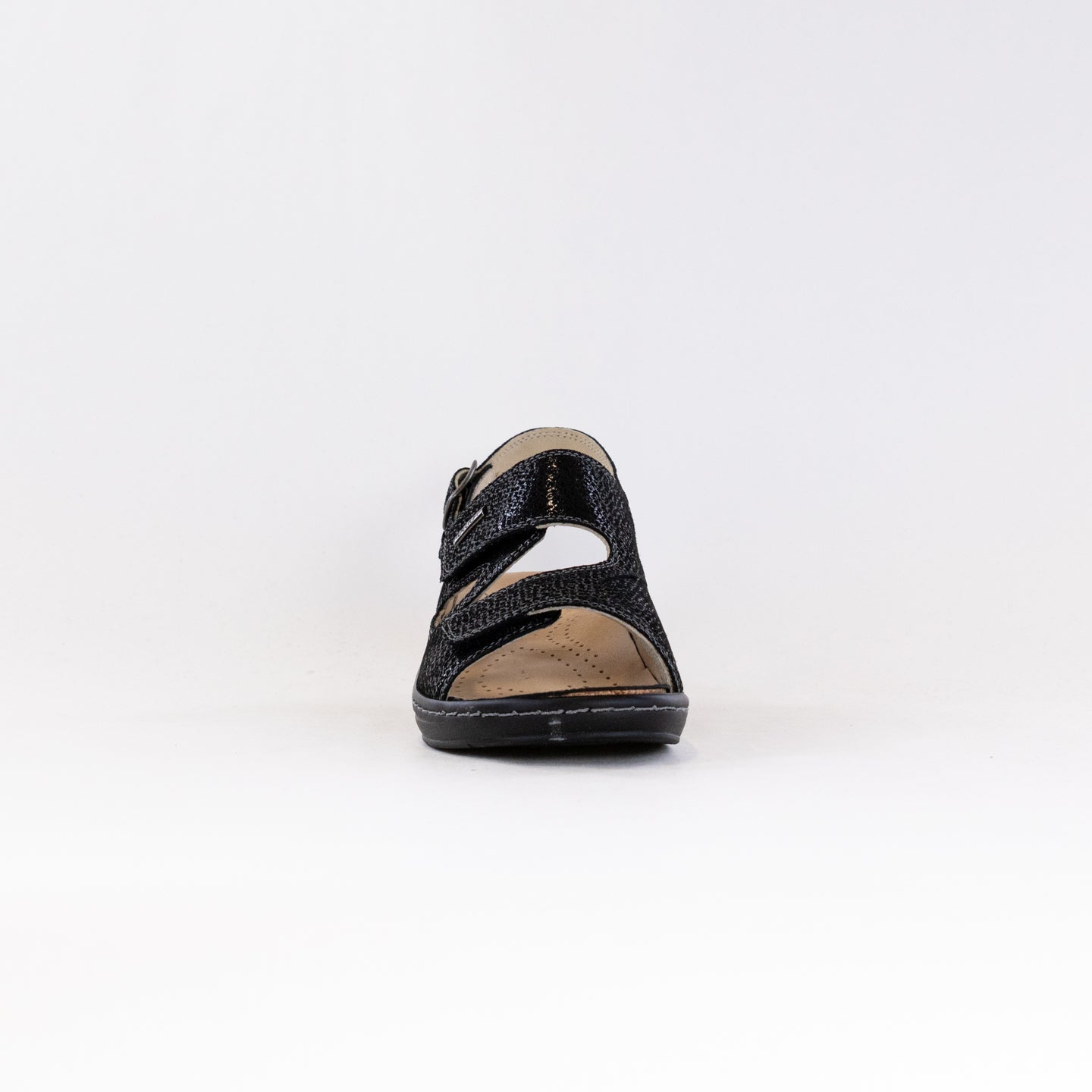Fidelio Women's Black Vienna Casual Leather Sandal with Adjustable Straps