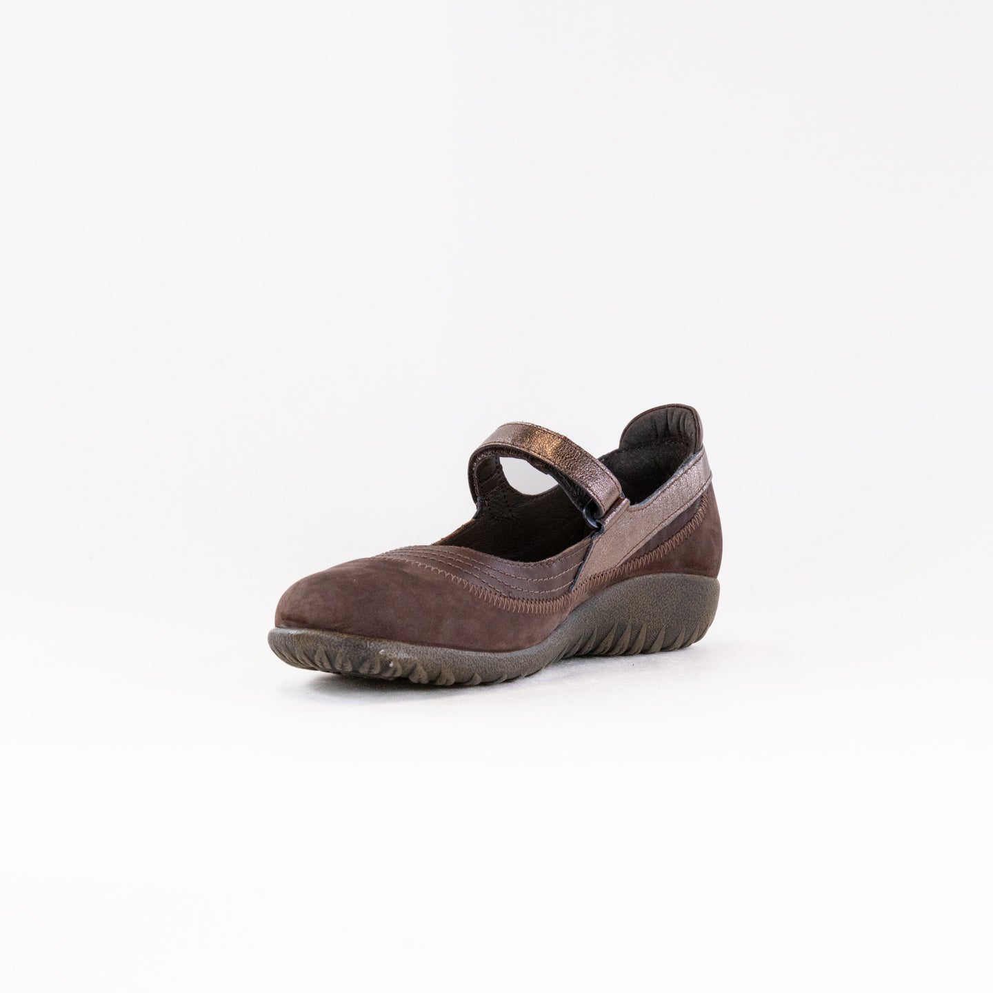 Naot Women's Kirei Fashionable Maryjane Shoes in Toffee Brown Leather, Coffee Bean Nubuck, and Radiant Copper Leather