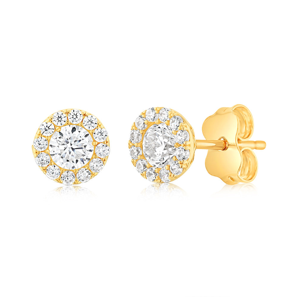Exquisite 9ct Yellow Gold Stud Earrings with Cubic Zirconia Stones