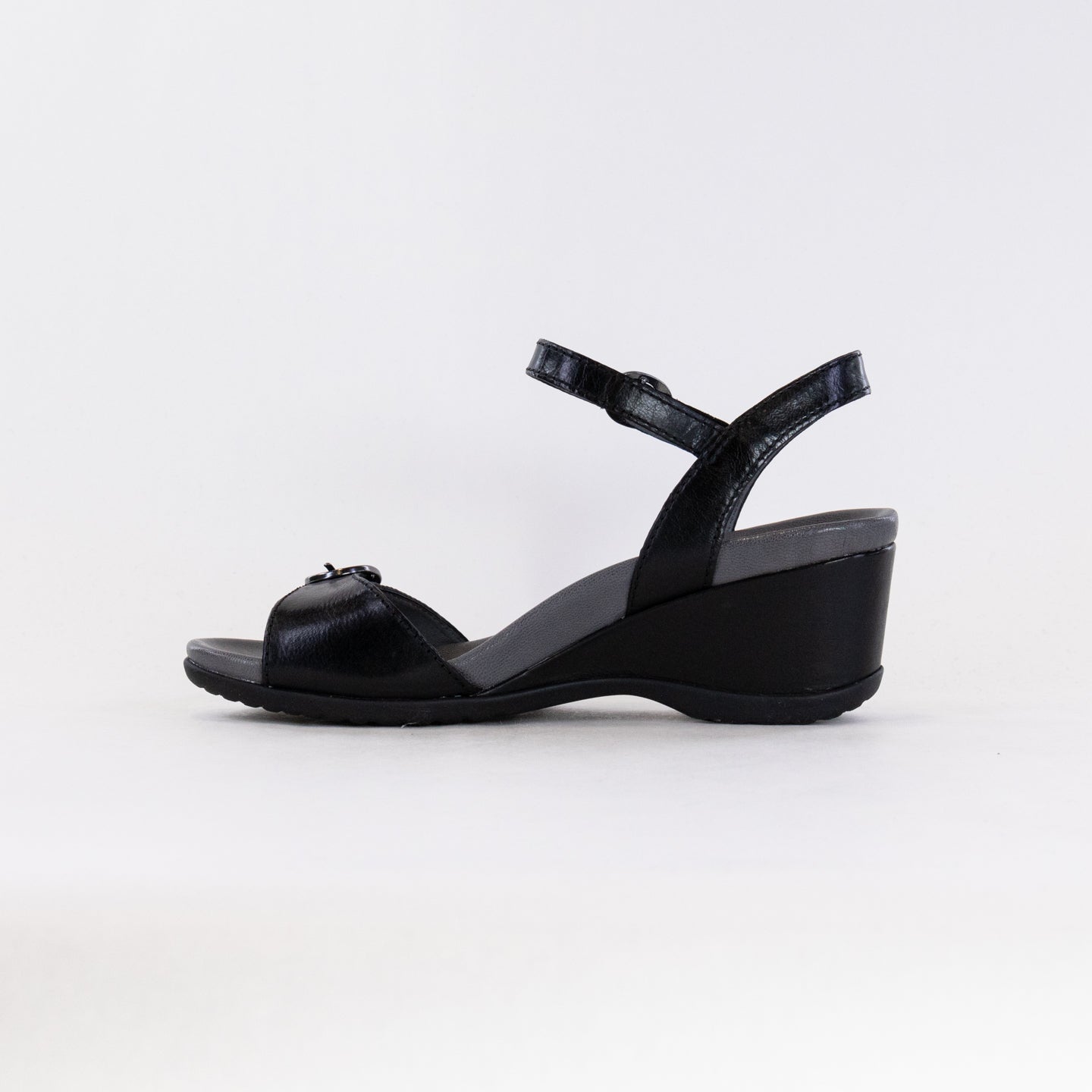 Dansko Women's Arielle - Stylish Black Glazed Kid Leather Wedges
