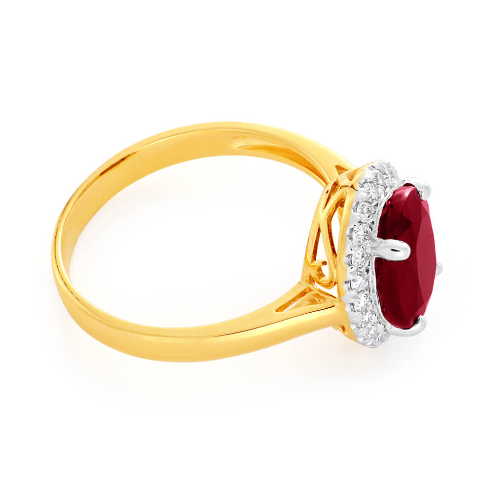 9ct Yellow Gold Ring with 4.3ct Heat - Treated Natural Ruby and 1/4 Carat Diamonds