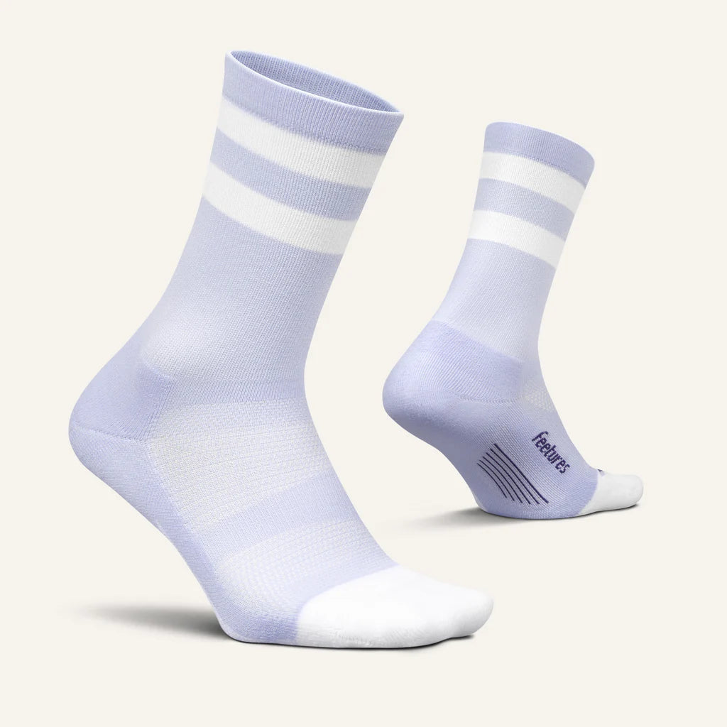 Feetures Elite Branded Light Cushioned Mini Crew Socks with Lilac High - Top Striped Design