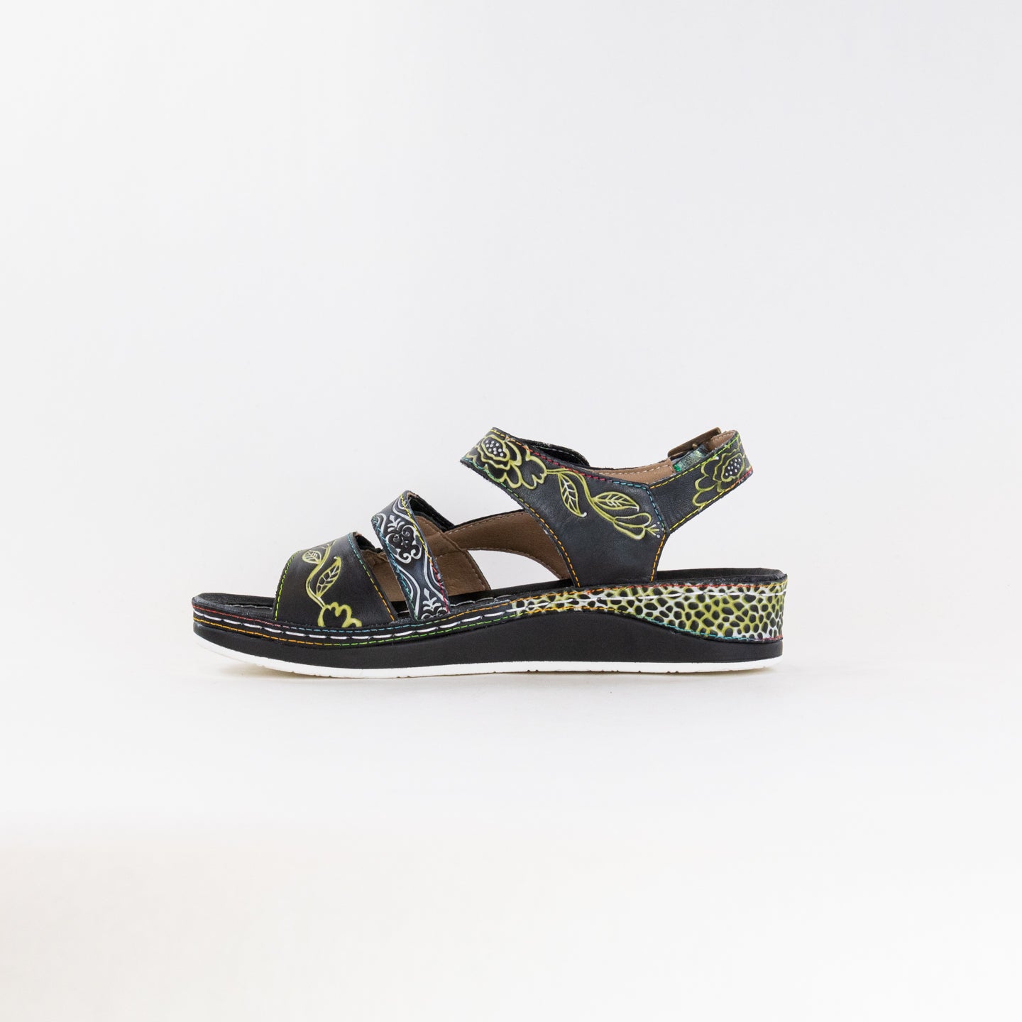 Spring Step Women's Black Multi Sumacah Hand-Painted Leather Sandals