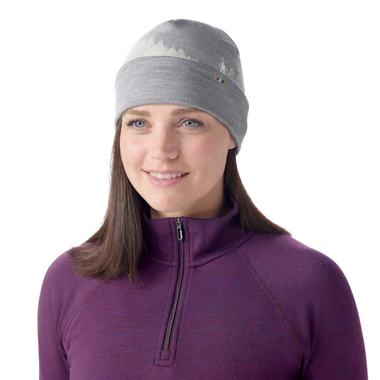 Smartwool Reversible Cuffed Thermal Merino Beanie in Light Gray Foggy Pines