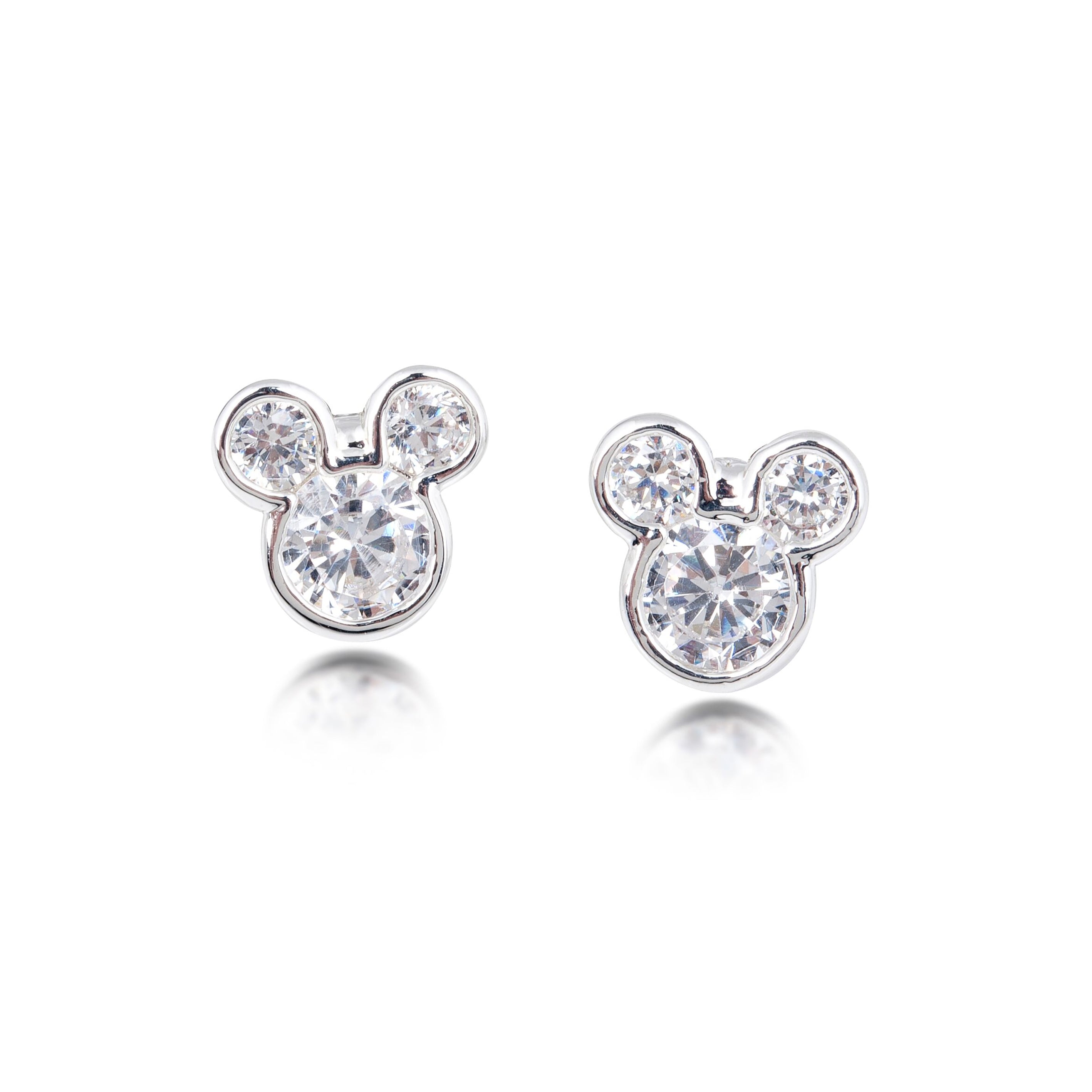 Sparkling 14k White Gold Plated DISNEY Mickey Mouse Crystal Stud Earrings