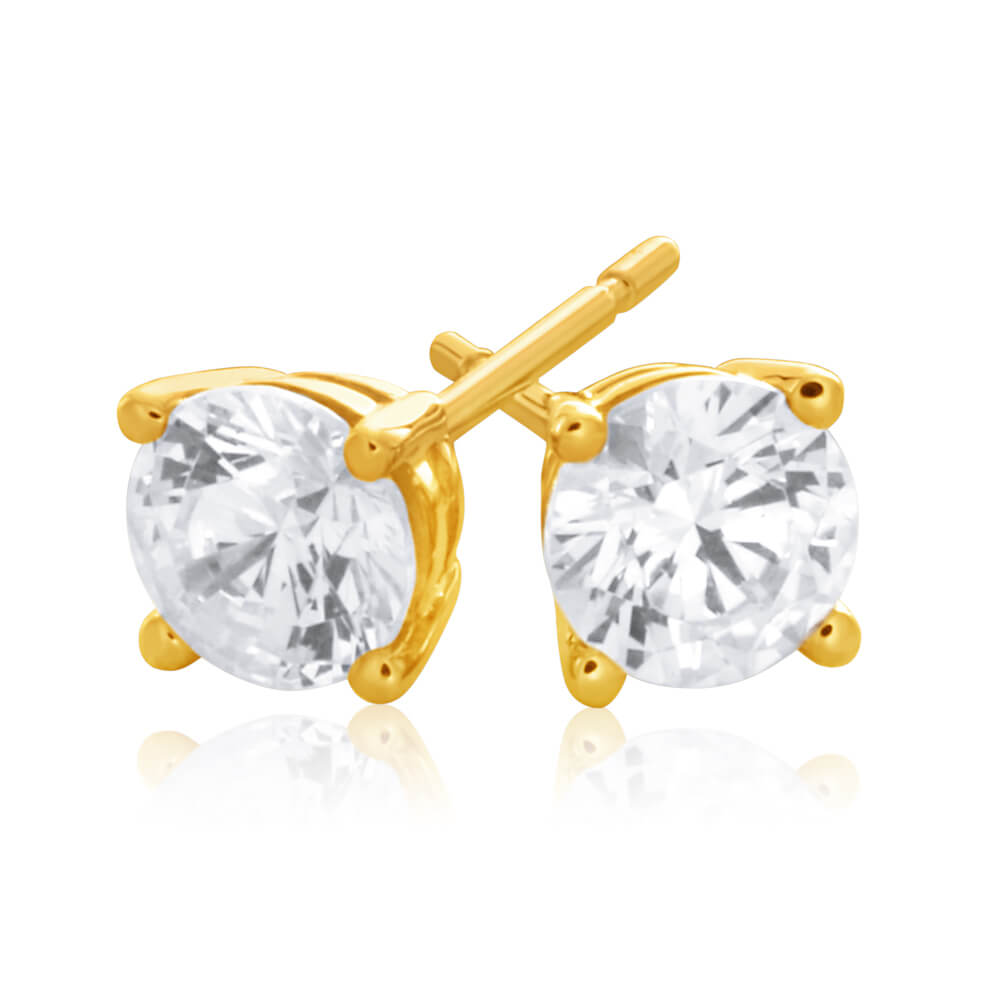 Stunning 9ct Yellow Gold 5mm Cubic Zirconia Stud Earrings for Daily Wear