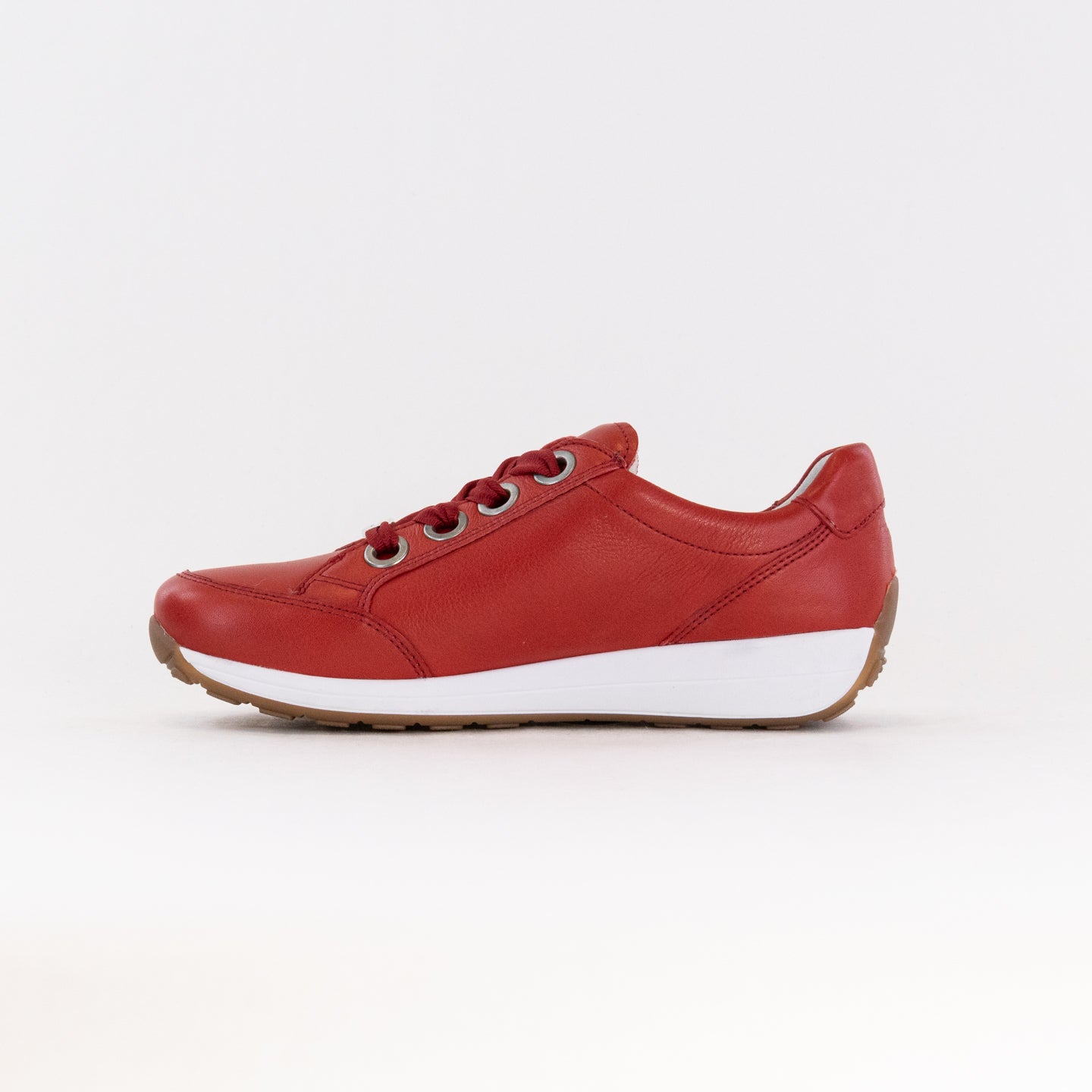 Women's Red Leather Ara Ollie Side-Zip Lace-Up Comfortable Sneakers