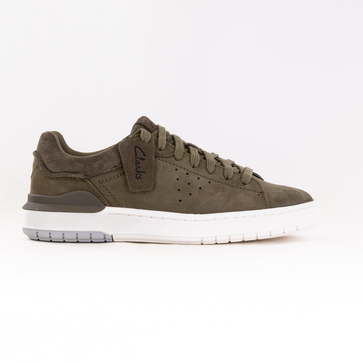 Men's Olive Nubuck Clarks Courtlite 2 Run Retro Comfortable Sneakers