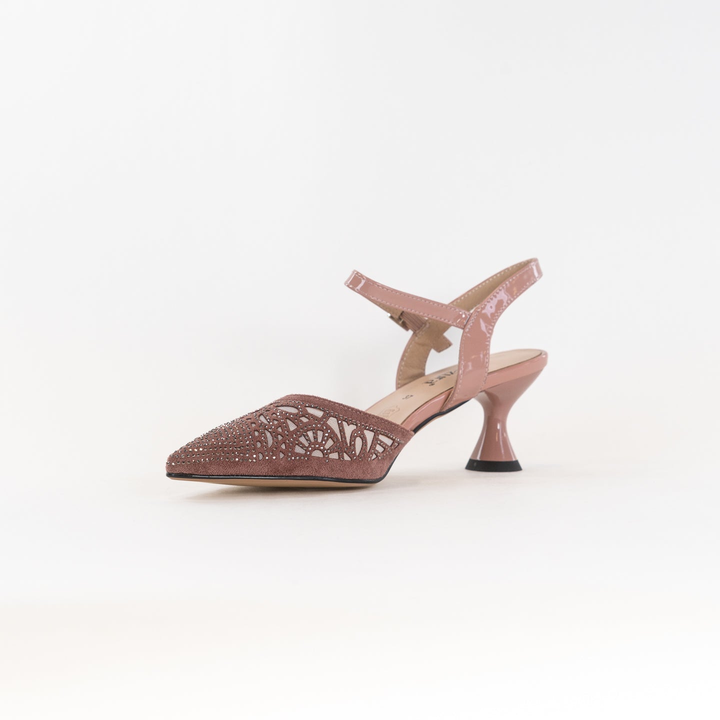 Spring Step Women's Delicate Mauve Kitten Heels with Rhinestones