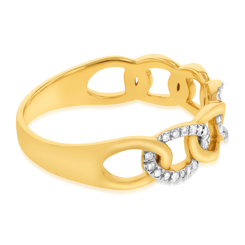 Stunning 9-Carat Yellow Gold Chain-Style Diamond Ring for Women