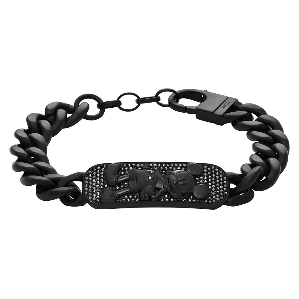 100th Disney Anniversary Black - Tone Stainless Steel Mickey Mouse Plaque ID Bracelet